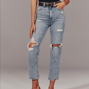 Ripped Ultra High Rise Ankle Straight Jeans